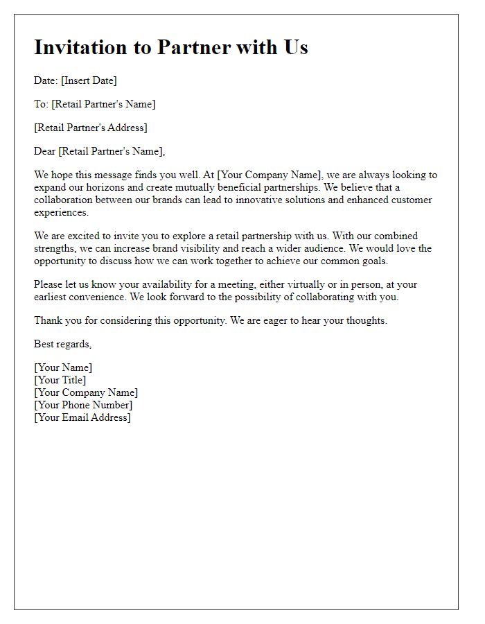 Letter template of retail partnership invitation