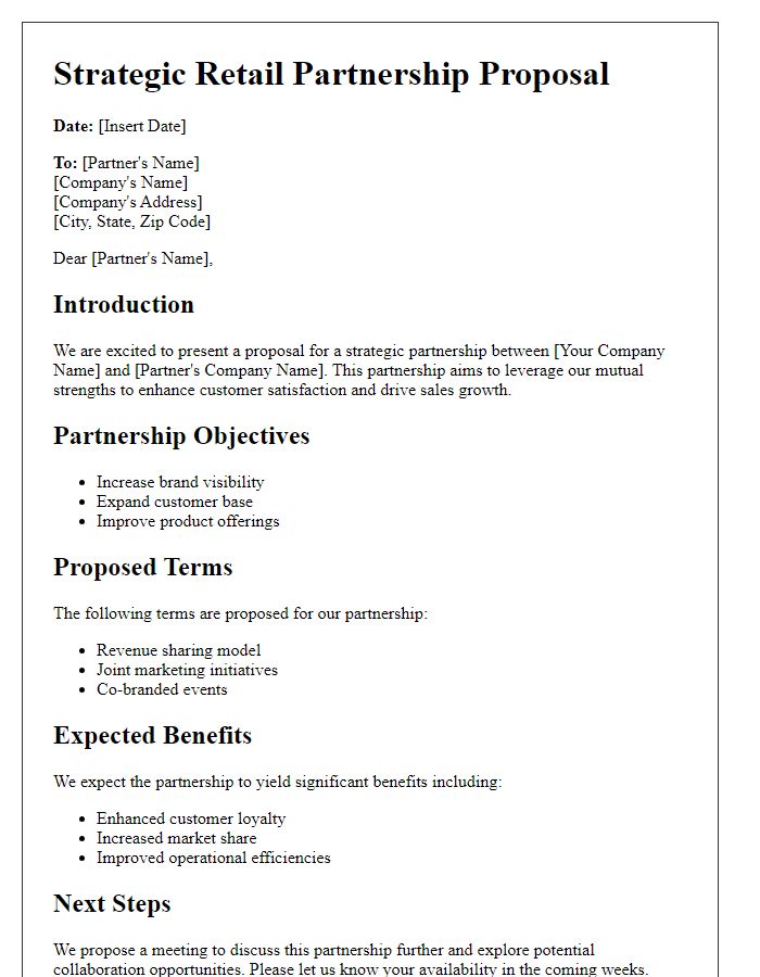 Letter template of strategic retail partnership outline