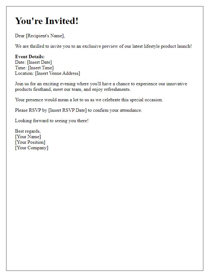 Letter template of invitation to preview our lifestyle product launch.