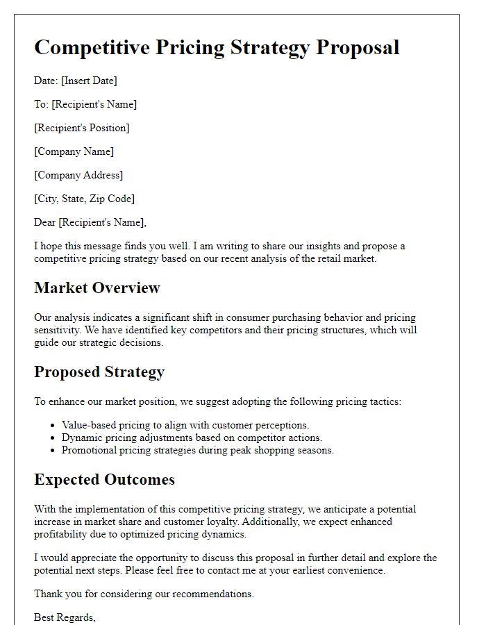 Letter template of Competitive Pricing Strategy for Retail Market Analysis