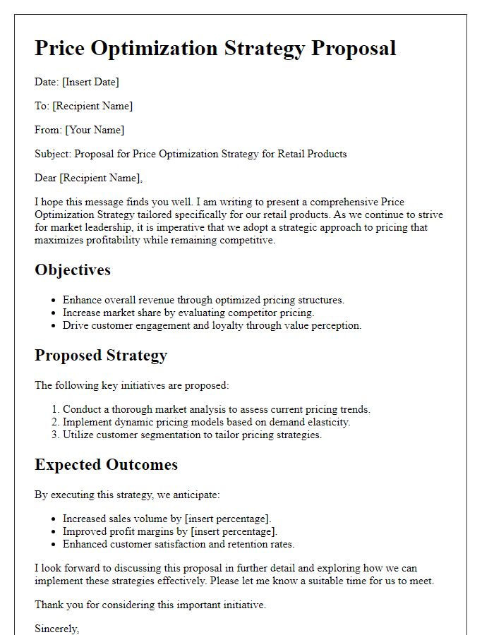 Letter template of Price Optimization Strategy for Retail Products