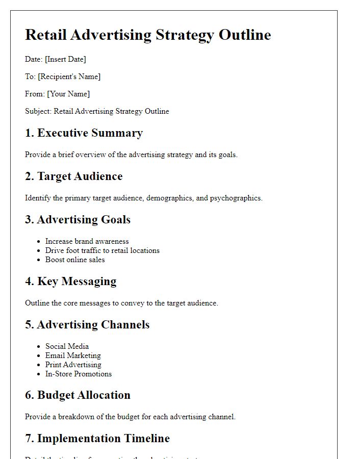 Letter template of retail advertising strategy outline