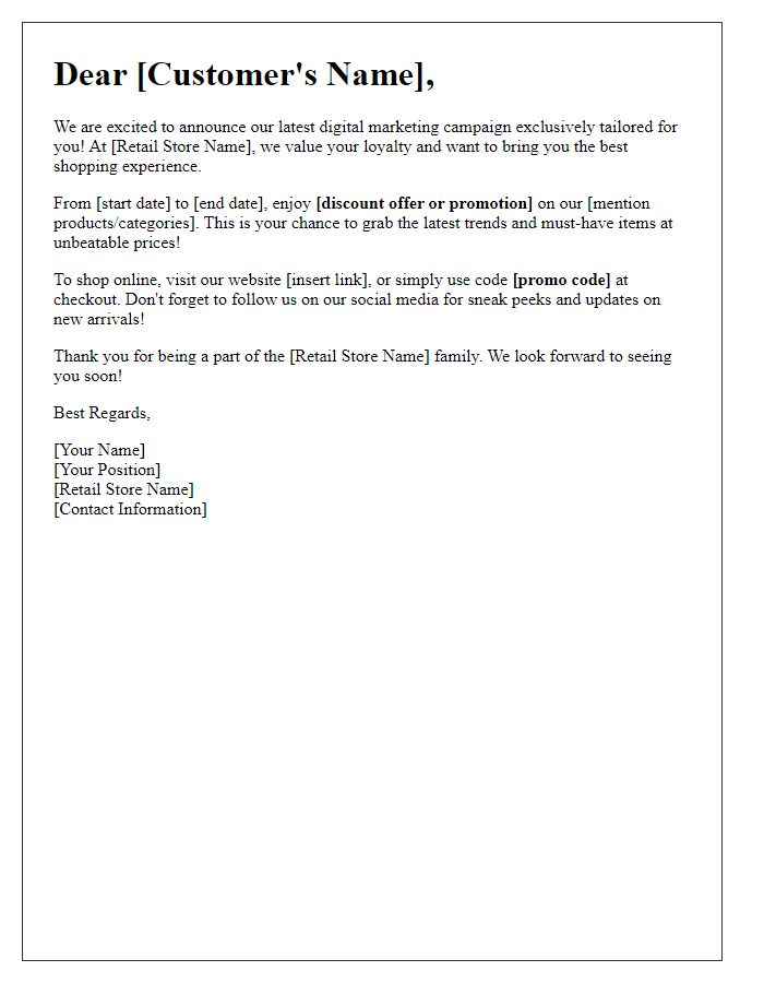 Letter template of retail digital marketing campaign