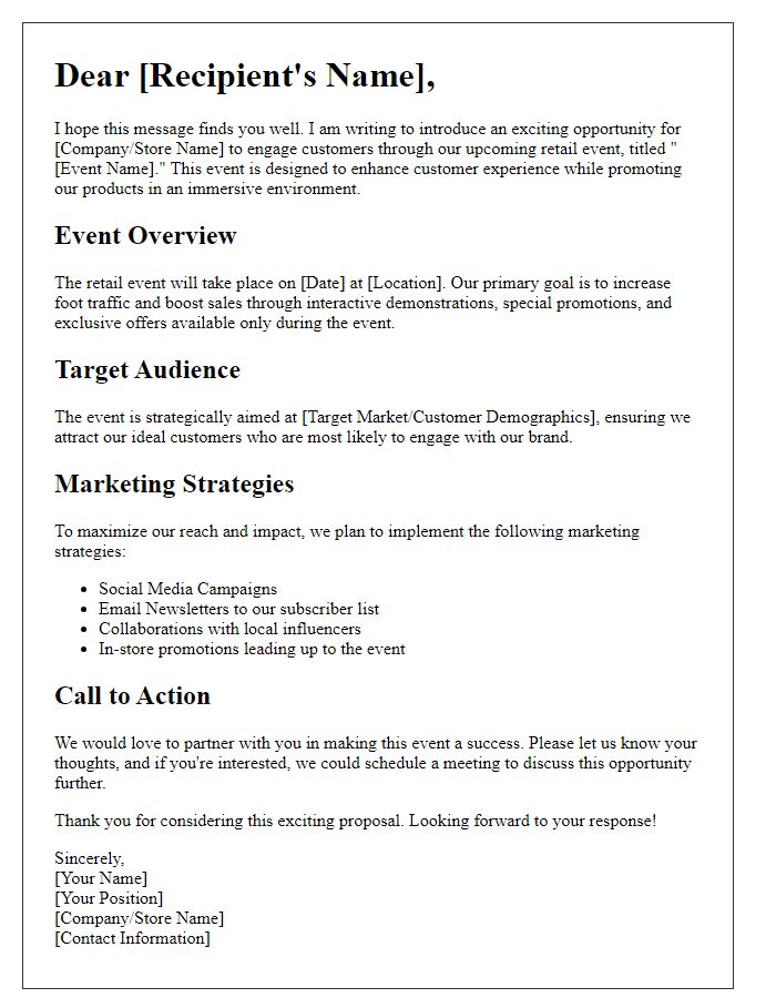 Letter template of retail event marketing concept