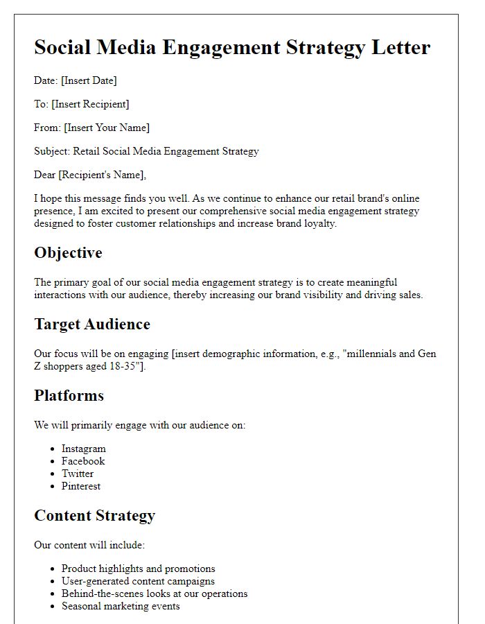 Letter template of retail social media engagement strategy