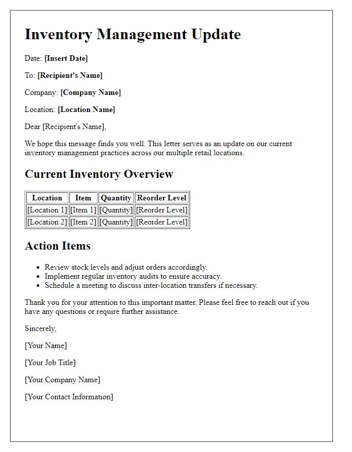 Letter template of retail multi-location inventory management.