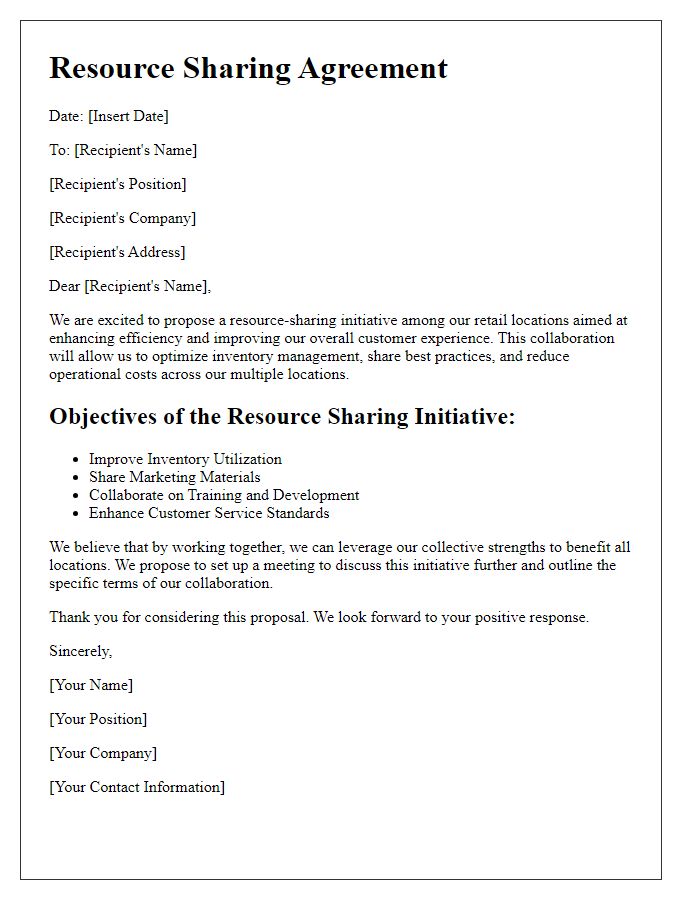 Letter template of retail multi-location resource sharing.