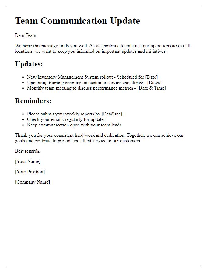 Letter template of retail multi-location team communication.