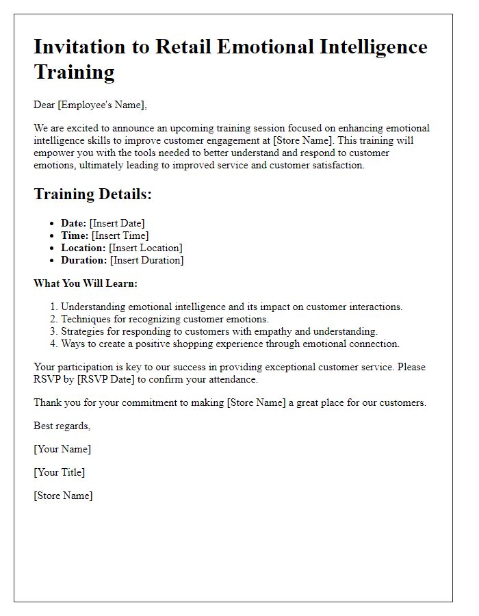 Letter template of retail emotional intelligence training for better customer engagement