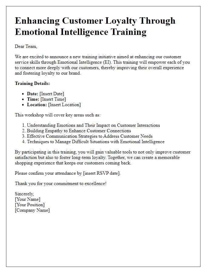 Letter template of retail emotional intelligence training for improving customer loyalty strategies