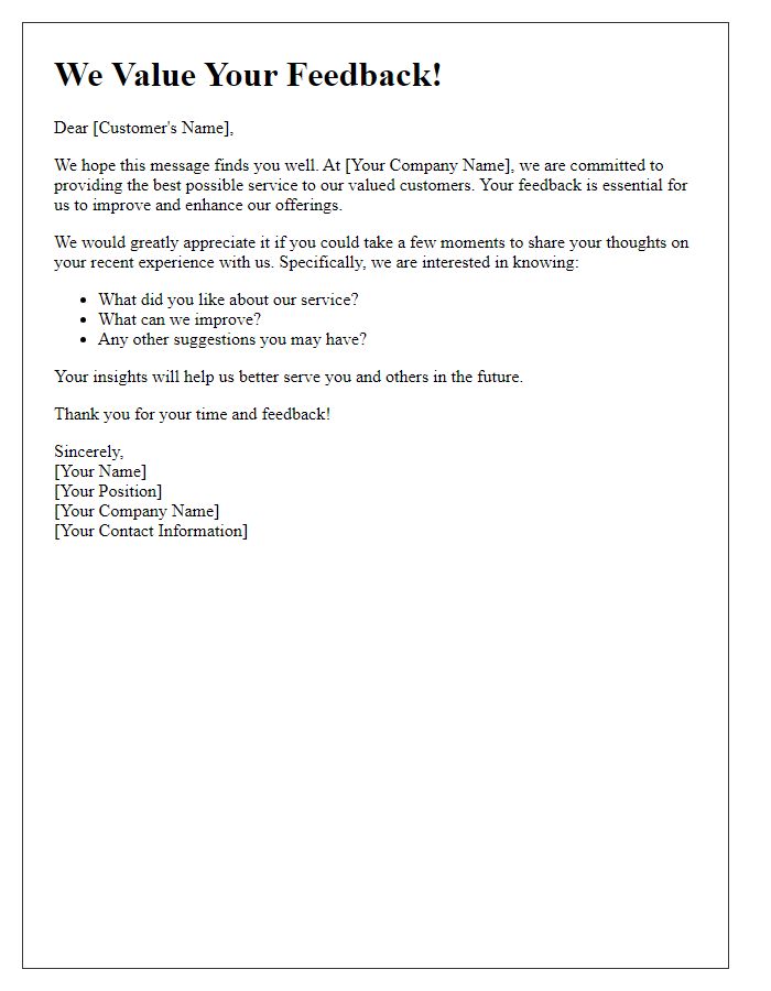 Letter template of feedback request for improving services