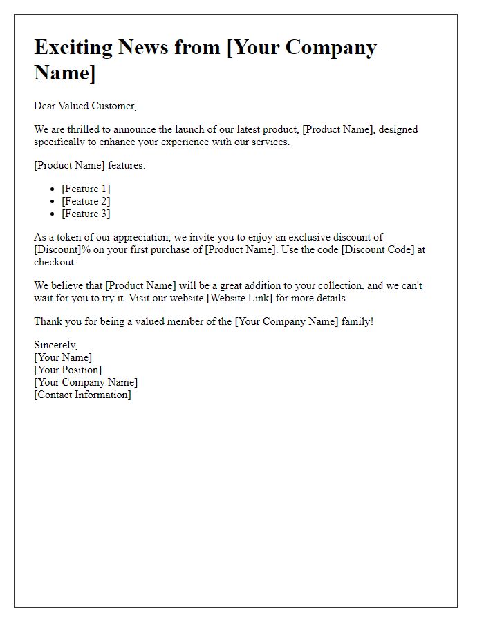 Letter template of new product launch for valued customers