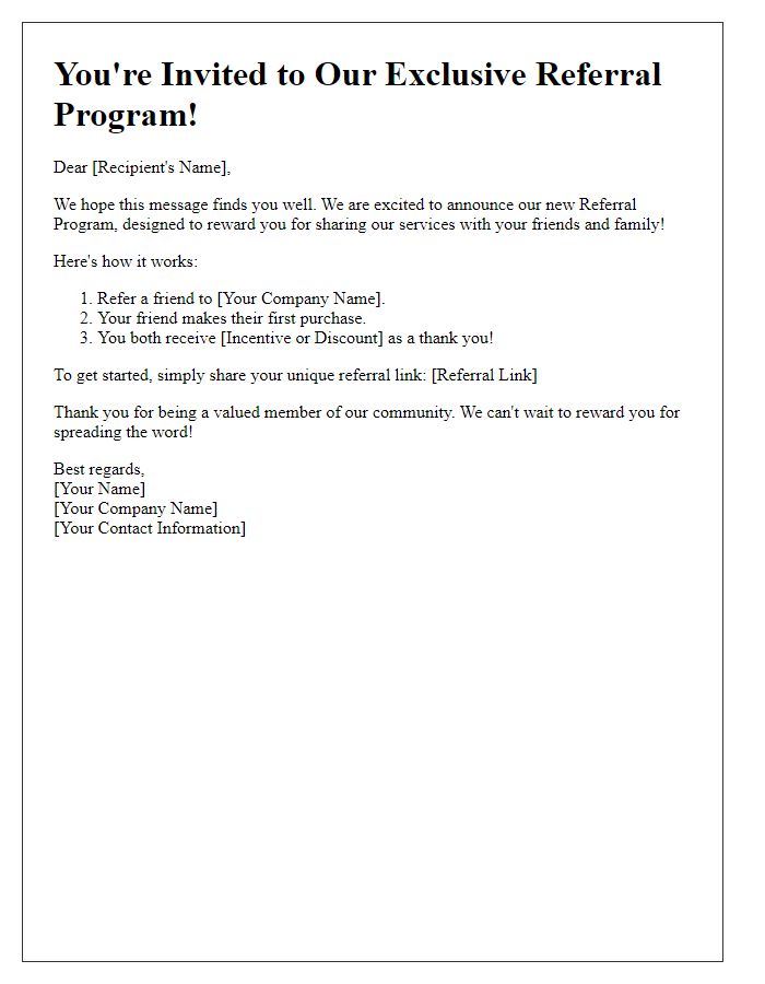 Letter template of referral program invitation