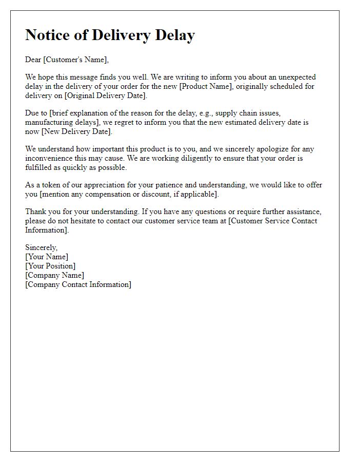 Letter template of product delivery delay notice for new product launches