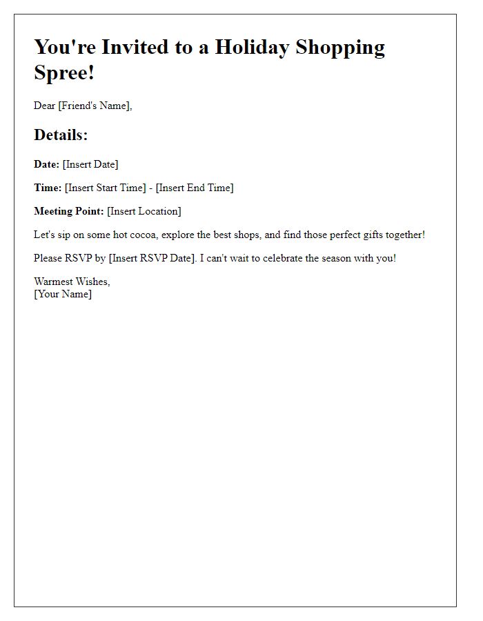 Letter template of holiday shopping spree invitations