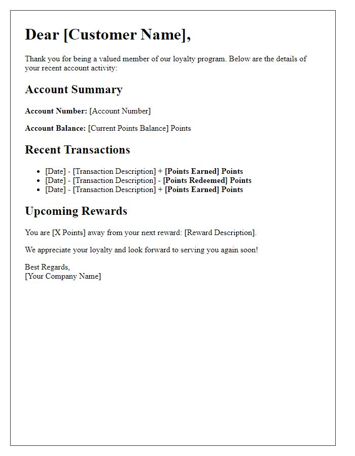 Letter template of your loyalty program account activity details