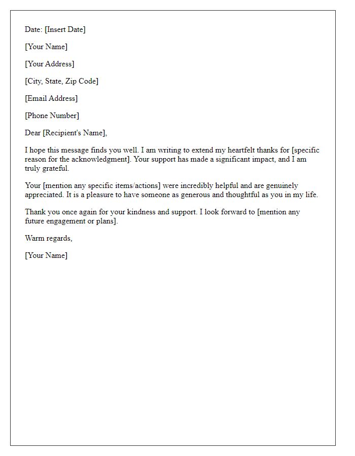 Letter template of special thank you acknowledgment