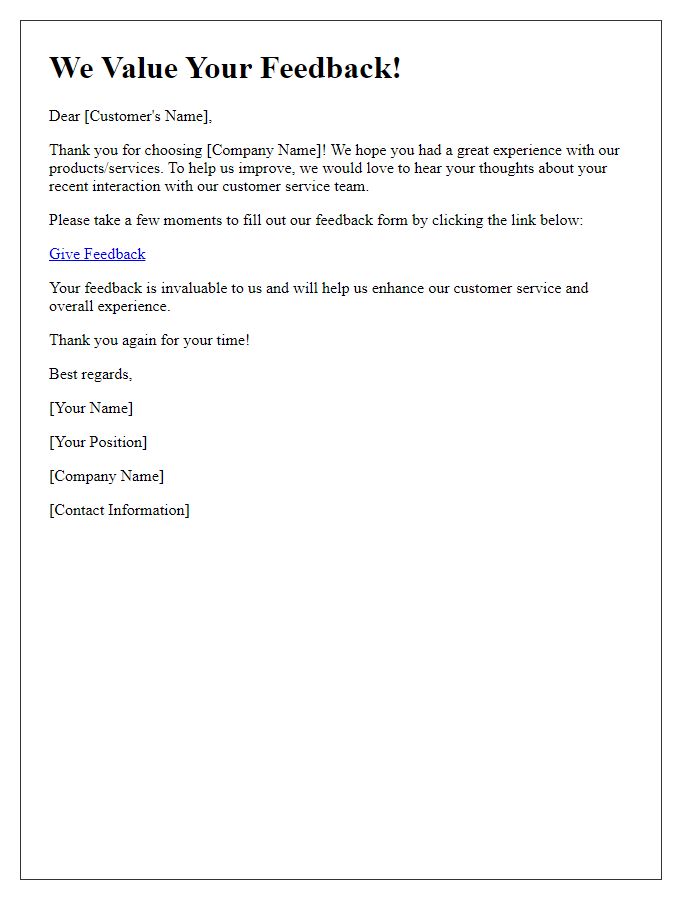 Letter template of customer service feedback request.