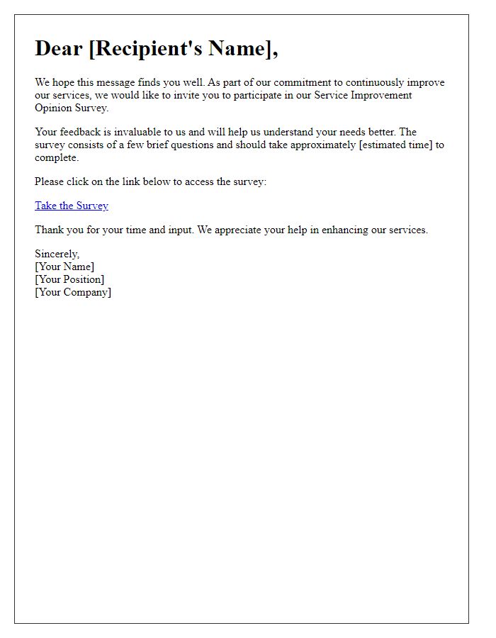 Letter template of service improvement opinion survey.