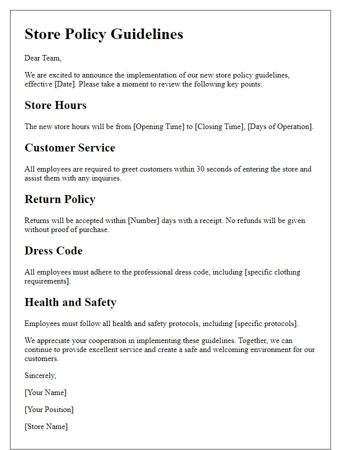 Letter template of new store policy guidelines