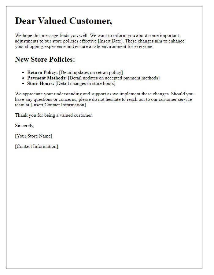 Letter template of upcoming store policy adjustments