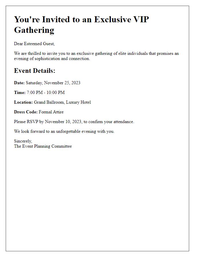 Letter template of elite VIP gathering invitation