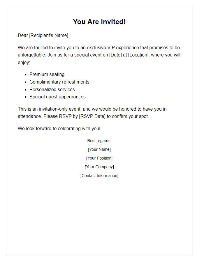 Letter template of premium VIP experience invitation