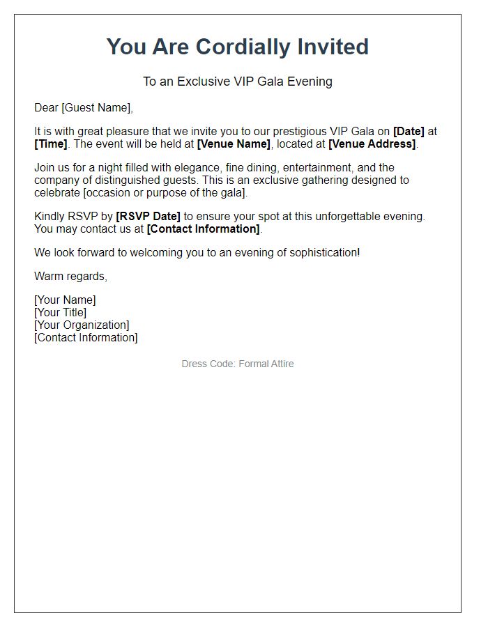 Letter template of private VIP gala invitation