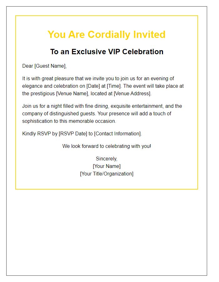 Letter template of sophisticated VIP celebration invitation