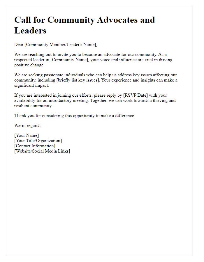 Letter template of call for community advocates and leaders