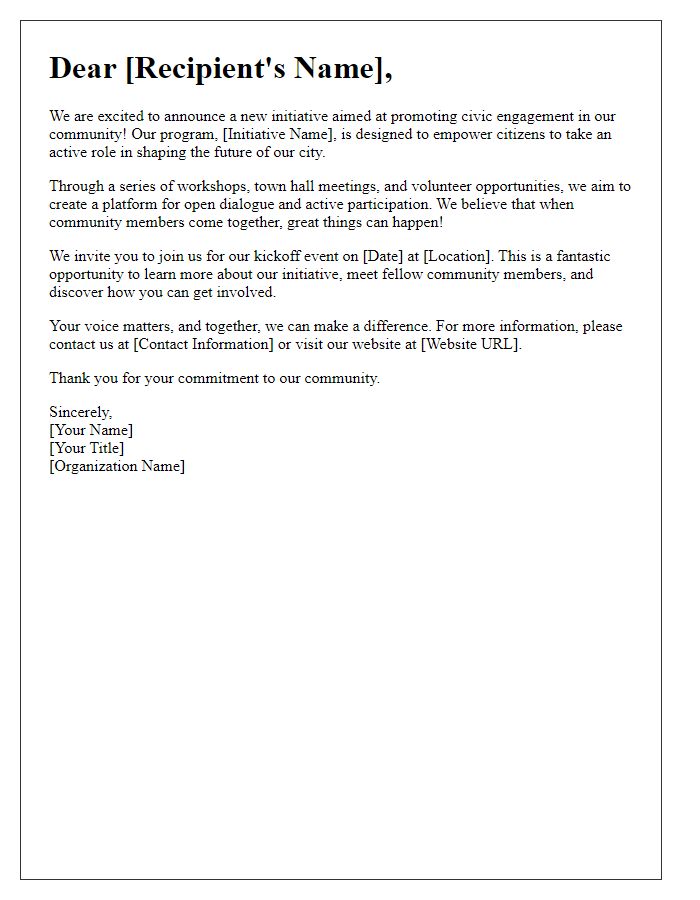 Letter template of civic engagement initiative promotion