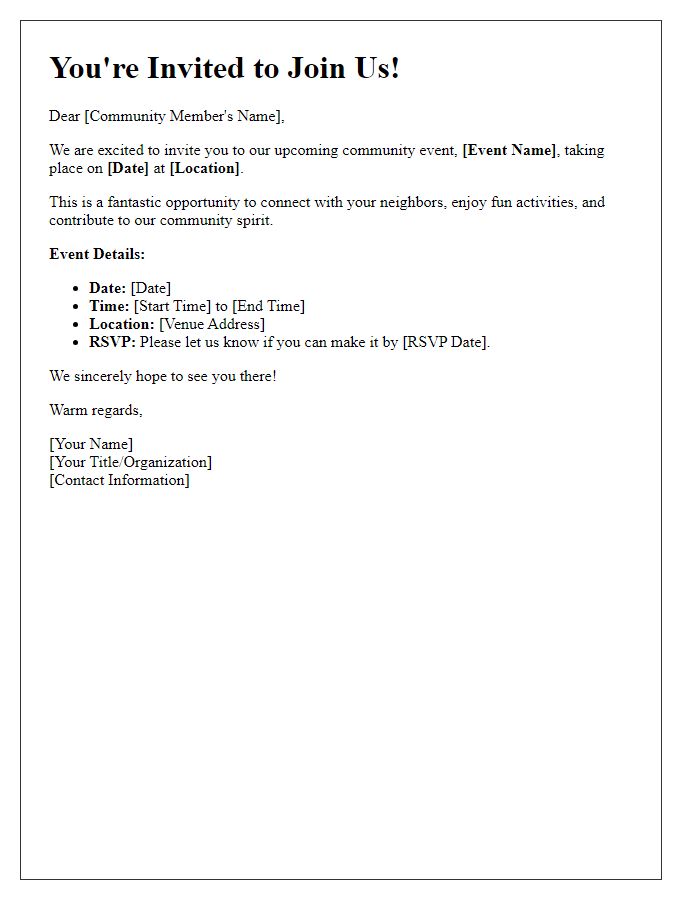 Letter template of community event participation invitation