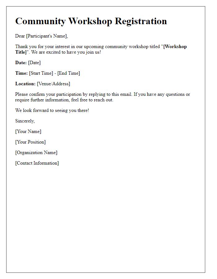 Letter template of community workshop registration