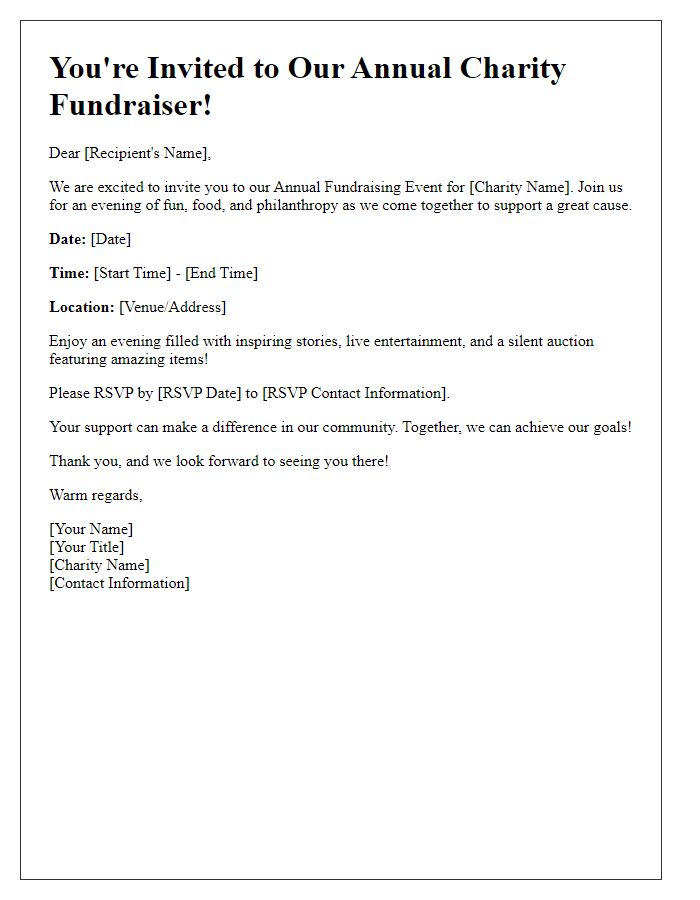 Letter template of local charity fundraiser invitation