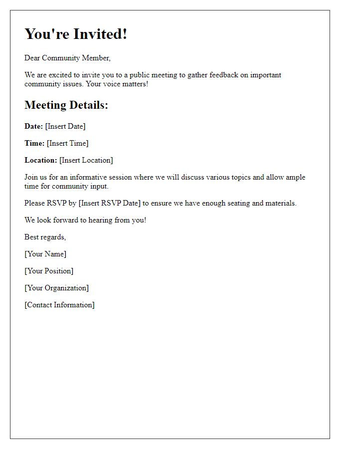 Letter template of public meeting invitation for community feedback