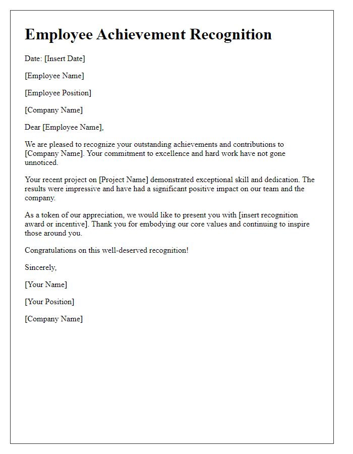 Letter template of Employee Achievement Recognition