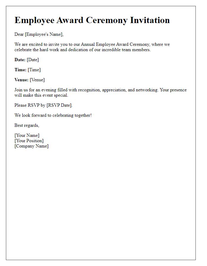 Letter template of Employee Award Ceremony Invitation