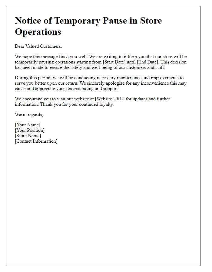 Letter template of pause in store operations alert