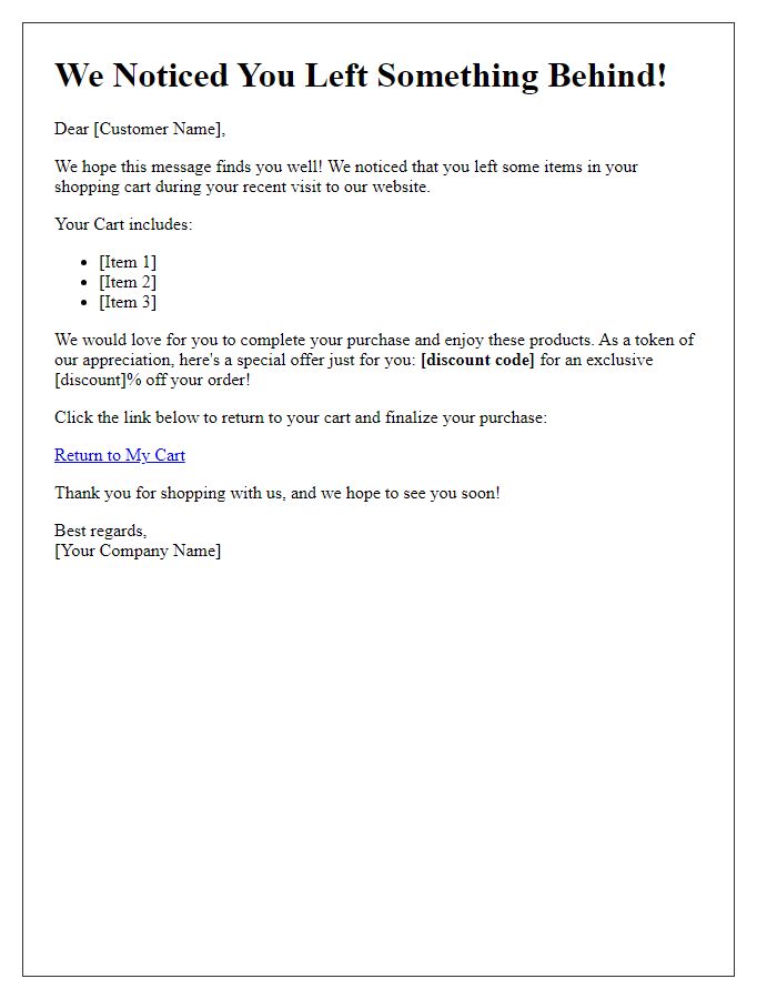 Letter template of lost cart recovery message