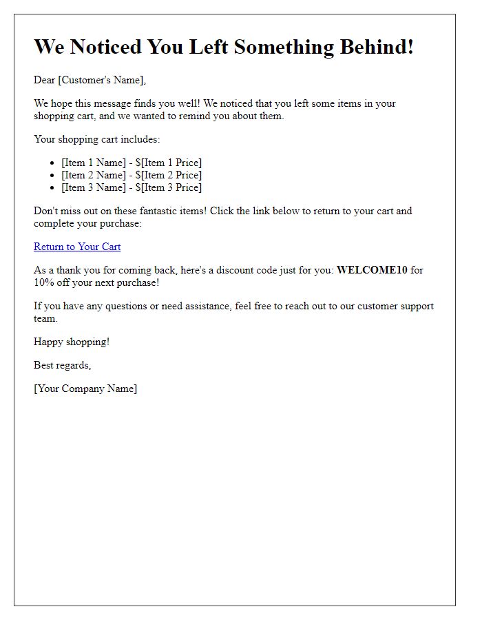 Letter template of personalized shopping cart follow-up