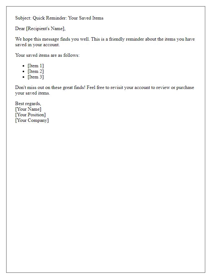 Letter template of quick reminder about your saved items