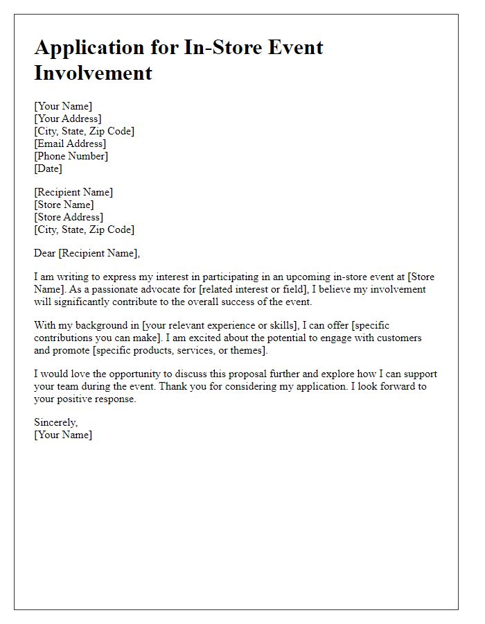 Letter template of application for in-store event involvement