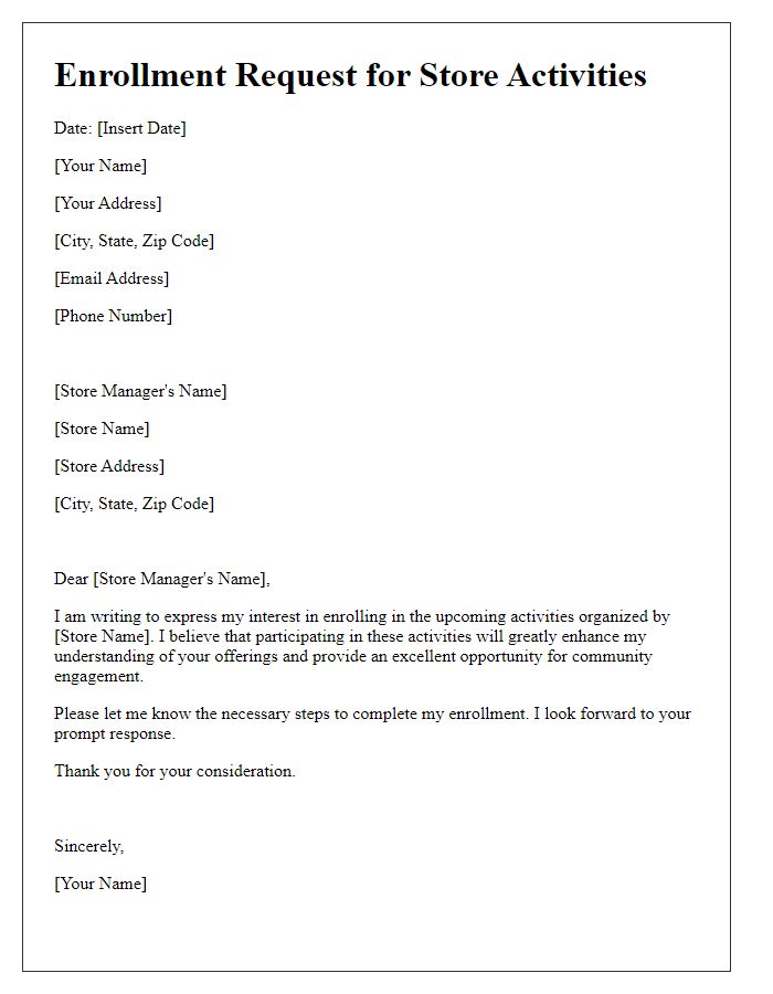 Letter template of enrollment request for store activities