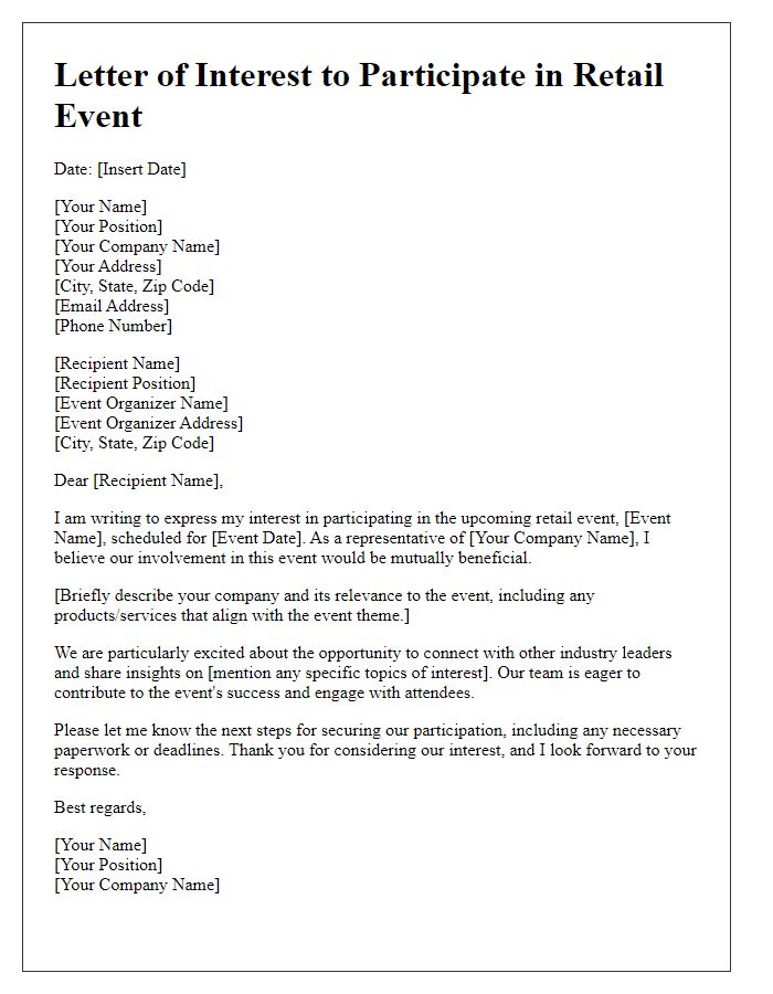 Letter template of interest in participating at retail event