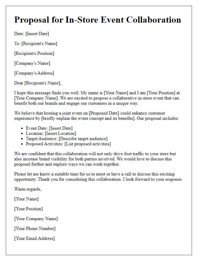 Letter template of proposal for in-store event collaboration