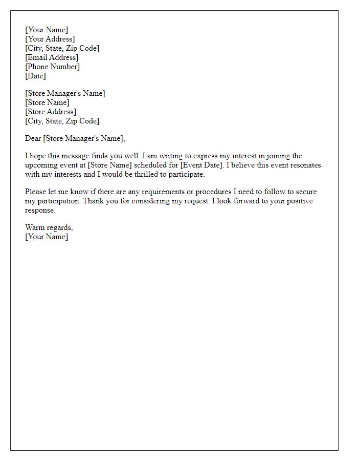 Letter template of request to join store event