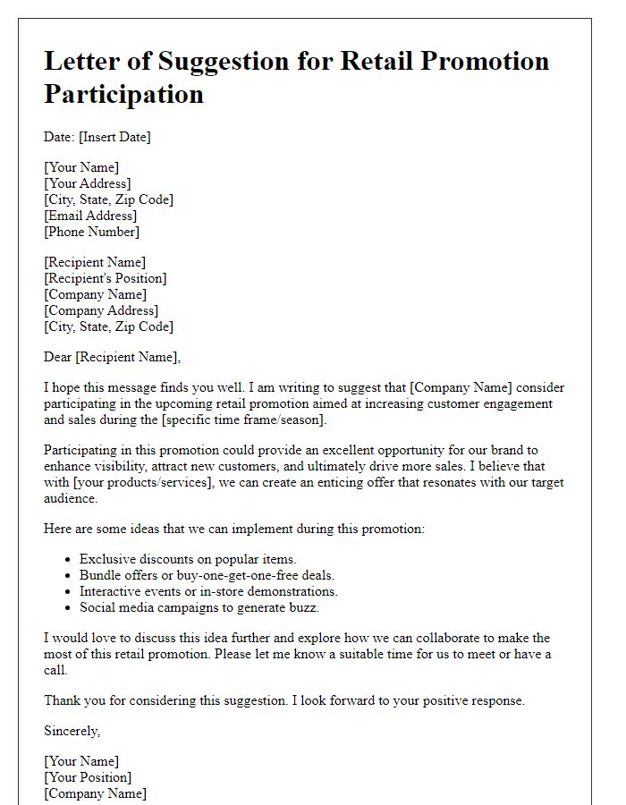 Letter template of suggestion to take part in retail promotion