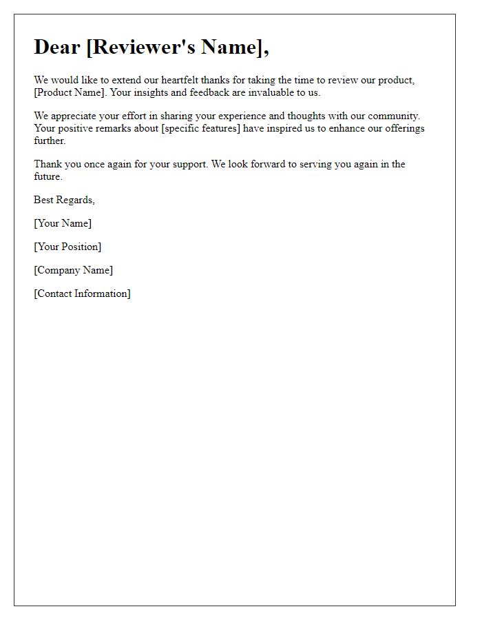 Letter template of appreciation for reviewing our product