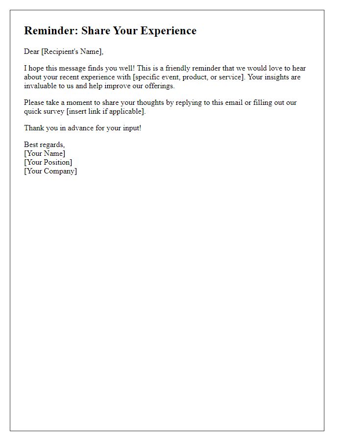 Letter template of reminder to share your experience