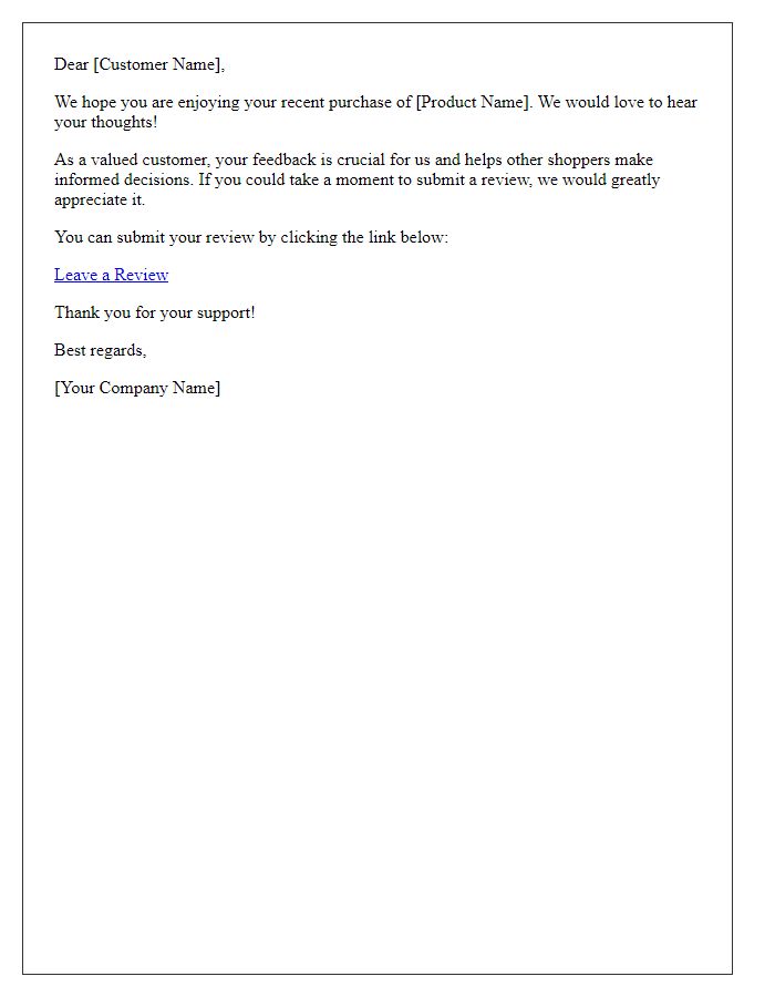 Letter template of reminder to submit a product review